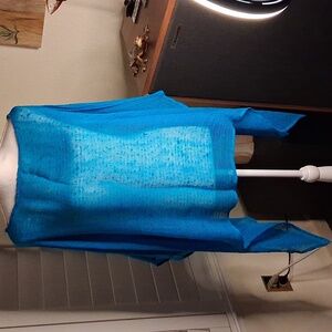 💙🏝Chico's Aqua Blue Lightweight Loose Knit Wrap/Shawl W/Sequins & Beads OS